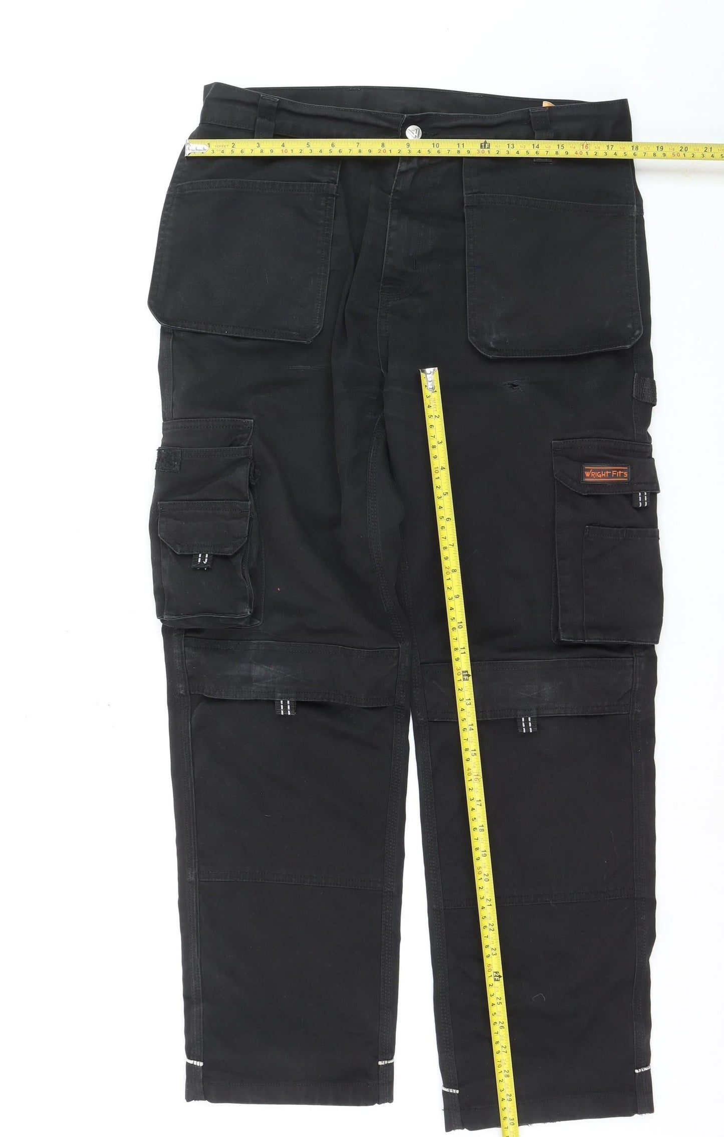 Wright Fits Men's Black Cargo Workwear Trousers 34W 31L Polyester Cotton