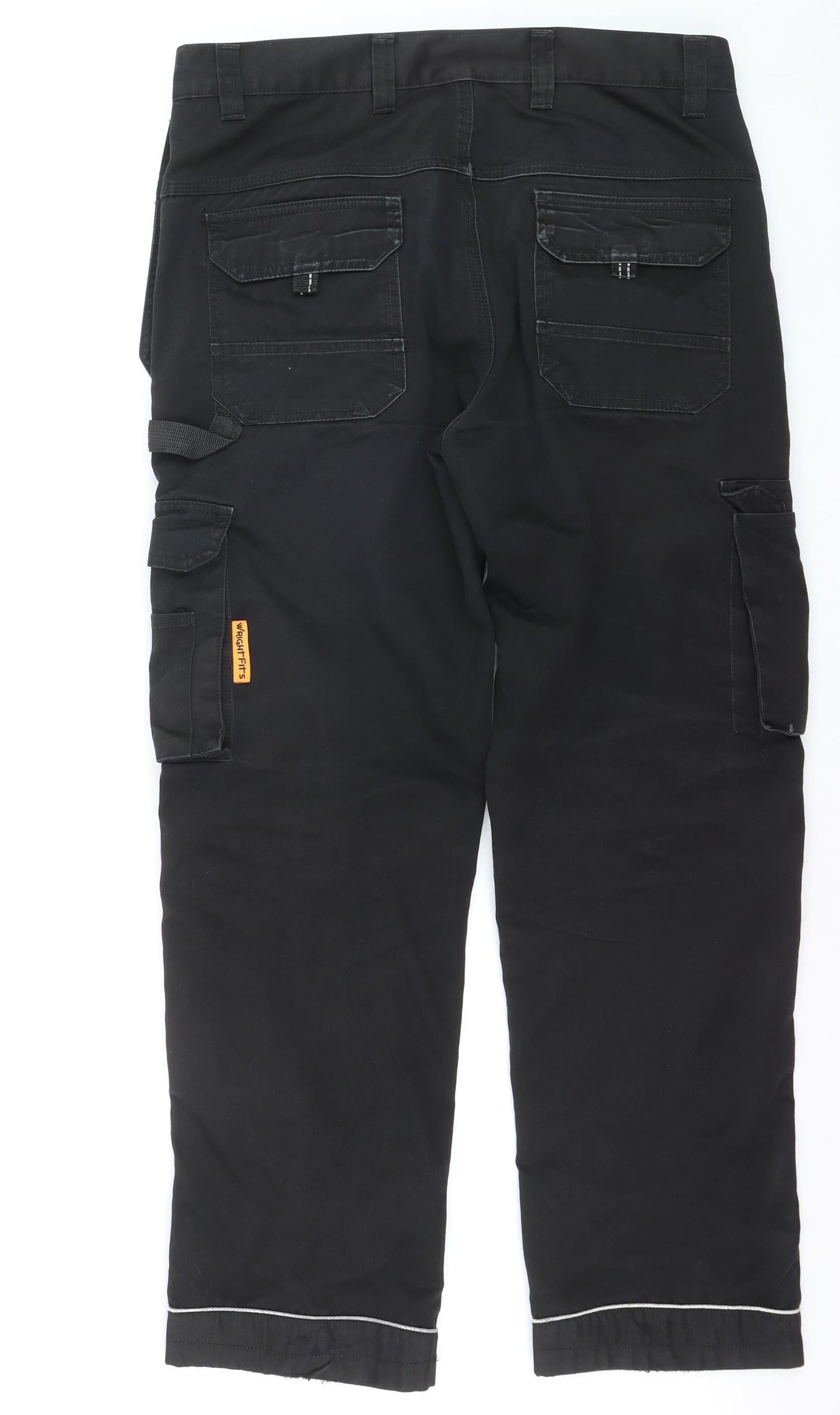 Wright Fits Men's Black Cargo Workwear Trousers 34W 31L Polyester Cotton