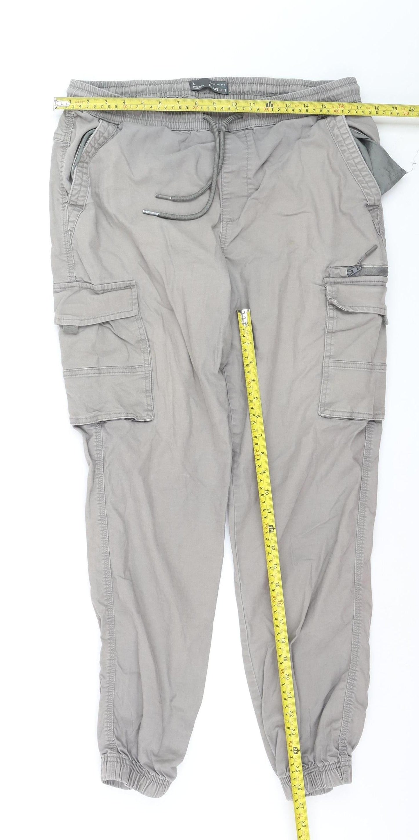 Denim Co Men Beige Cargo Trousers L Relaxed Fit Jogger Style