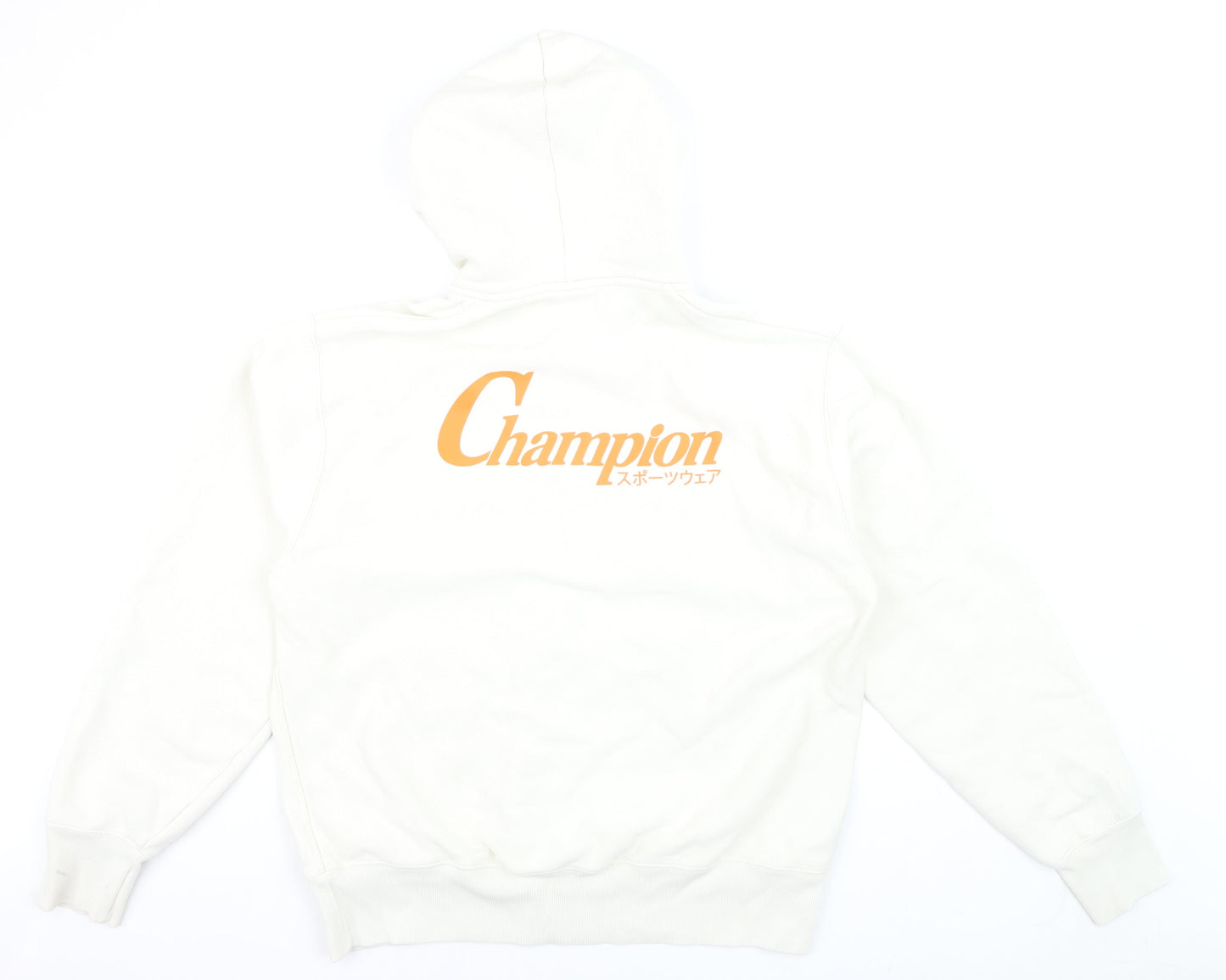 Champion Men's White Full Zip Hoodie Size L Logo Fleece Sweatshirt