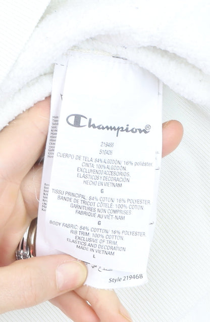 Champion Men's White Full Zip Hoodie Size L Logo Fleece Sweatshirt