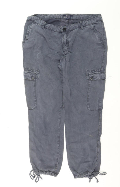 GANT Men Grey Cargo Trousers Size 16 Lightweight Linen Blend