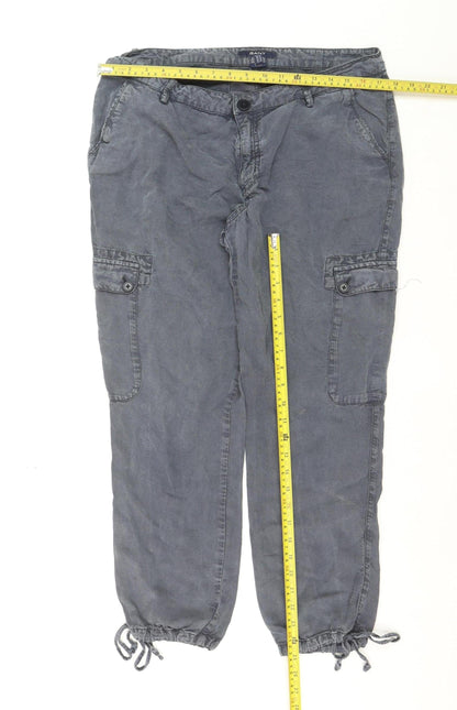 GANT Men Grey Cargo Trousers Size 16 Lightweight Linen Blend