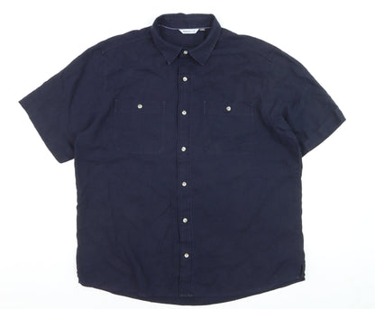 Rohan Men's Blue Linen Blend Short Sleeve Button-Up Shirt XL