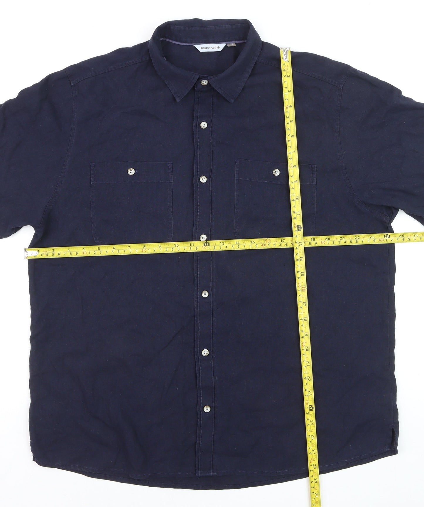 Rohan Men's Blue Linen Blend Short Sleeve Button-Up Shirt XL