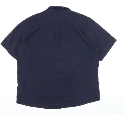 Rohan Men's Blue Linen Blend Short Sleeve Button-Up Shirt XL