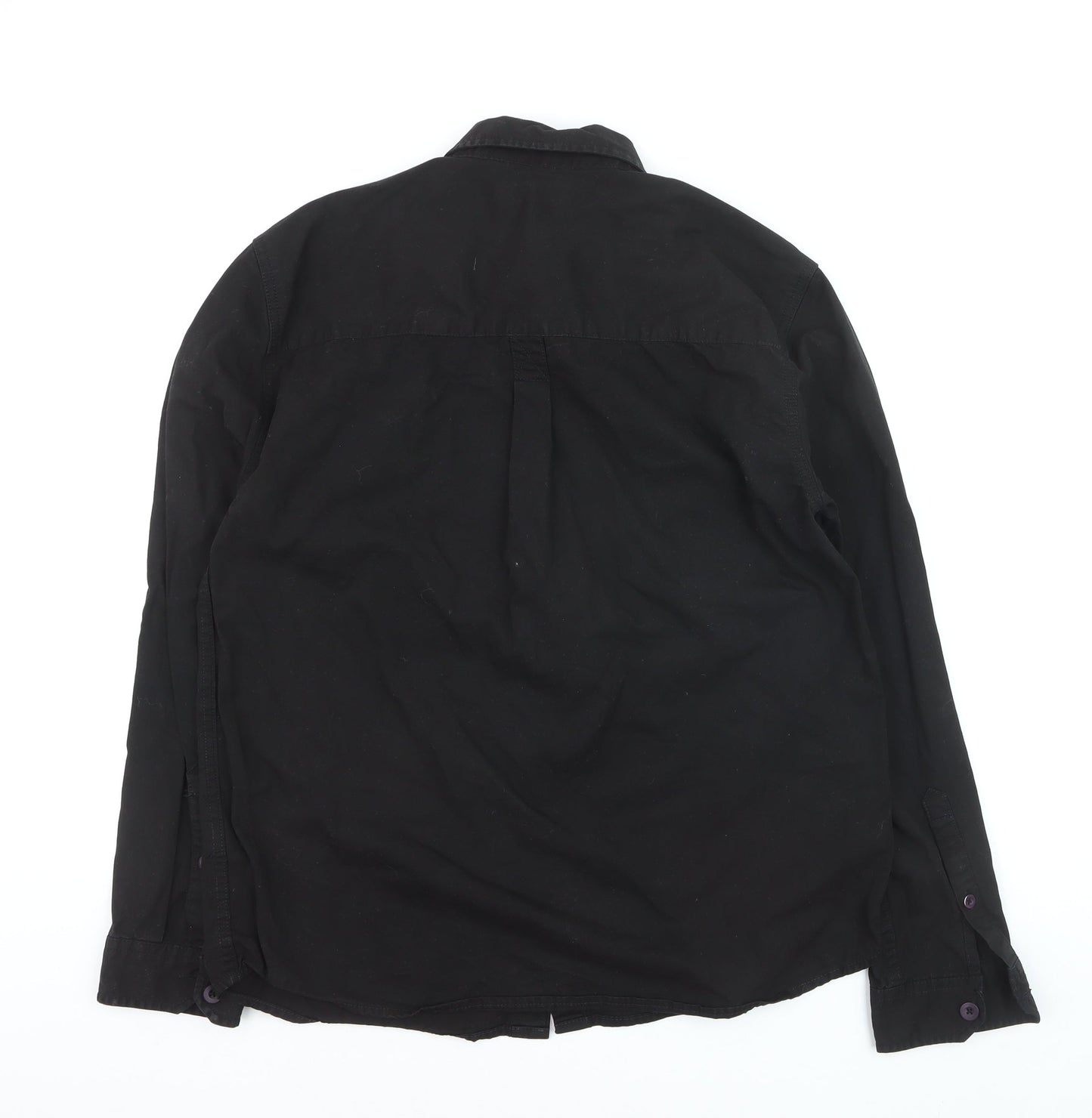 Topman Men's Black Cotton Long Sleeve Regular Fit Button-Up Shirt L