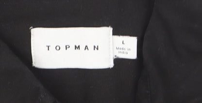 Topman Men's Black Cotton Long Sleeve Regular Fit Button-Up Shirt L