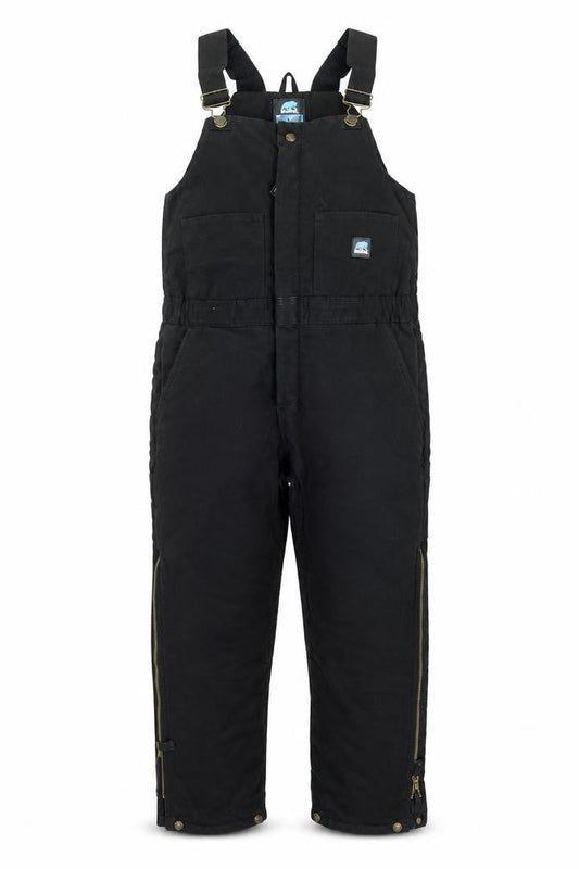 Front view of Berne Youth Black Insulated Snow Pants Lined Outdoor Bib Trousers Teen L