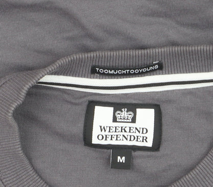 Weekend Offender Men's Grey Regular Fit Cotton Crew Neck Sweatshirt M