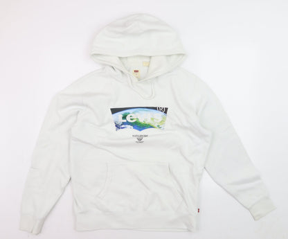 Levi's Men's White Pullover Hoodie Size M Graphic Logo Fleece
