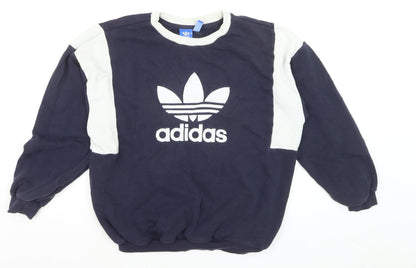 Adidas Womens Navy White Logo Sweatshirt Size 12 Crew Neck Pullover