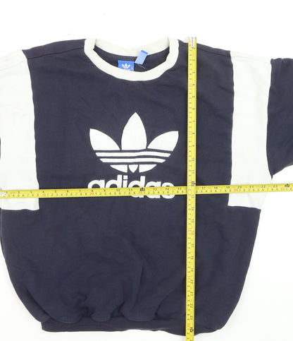 Adidas Womens Navy White Logo Sweatshirt Size 12 Crew Neck Pullover
