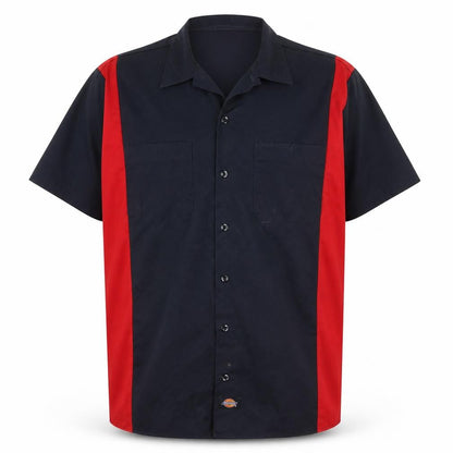 Dickies Men Black Red Short Sleeve Colourblock Work Shirt M