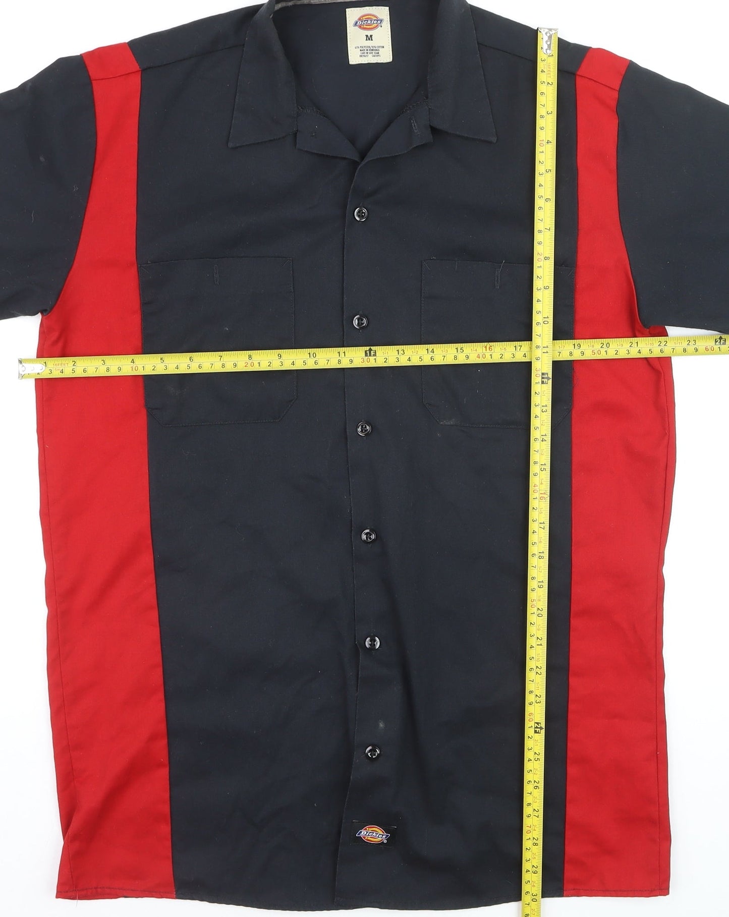 Dickies Men Black Red Short Sleeve Colourblock Work Shirt M