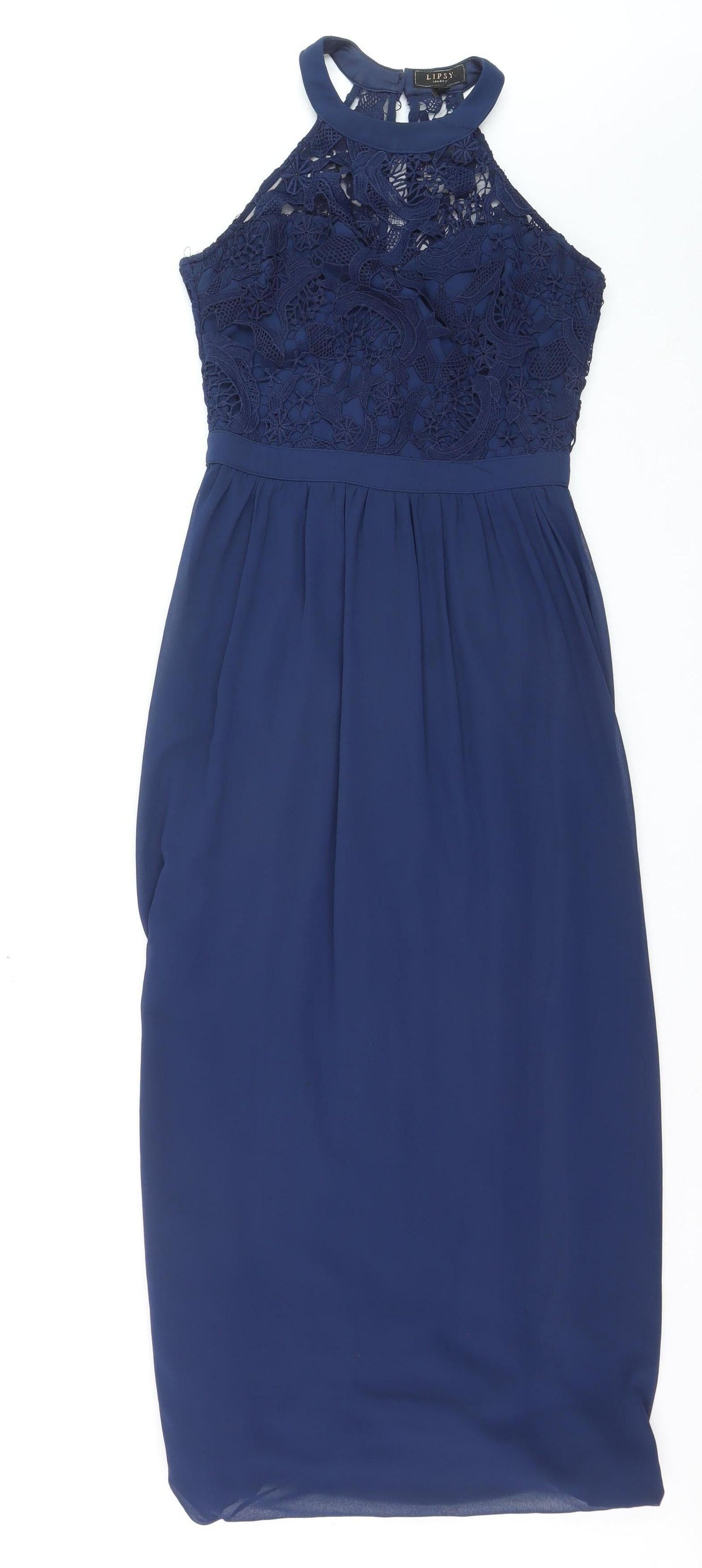 Lipsy Women’s Blue Lace Halter Knee Length Bodycon Dress UK 10