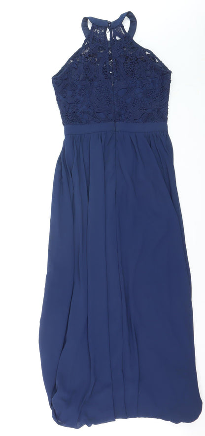 Lipsy Women’s Blue Lace Halter Knee Length Bodycon Dress UK 10