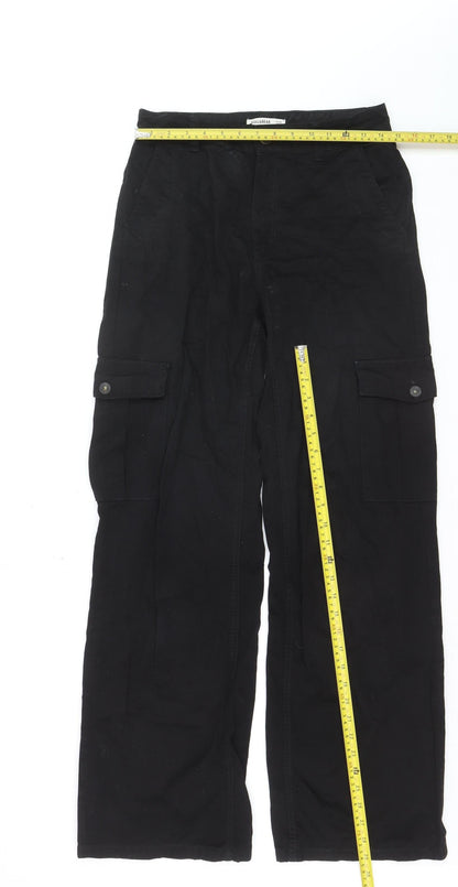 Pull & Bear Men's Black Cargo Trousers Size S Regular Cotton