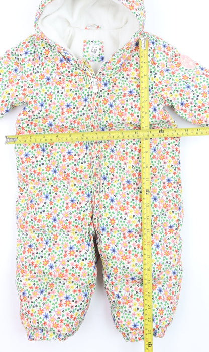 Baby GAP Unisex Multicoloured Floral Puffer Snowsuit 12-18 Months Hooded Winter Outerwear