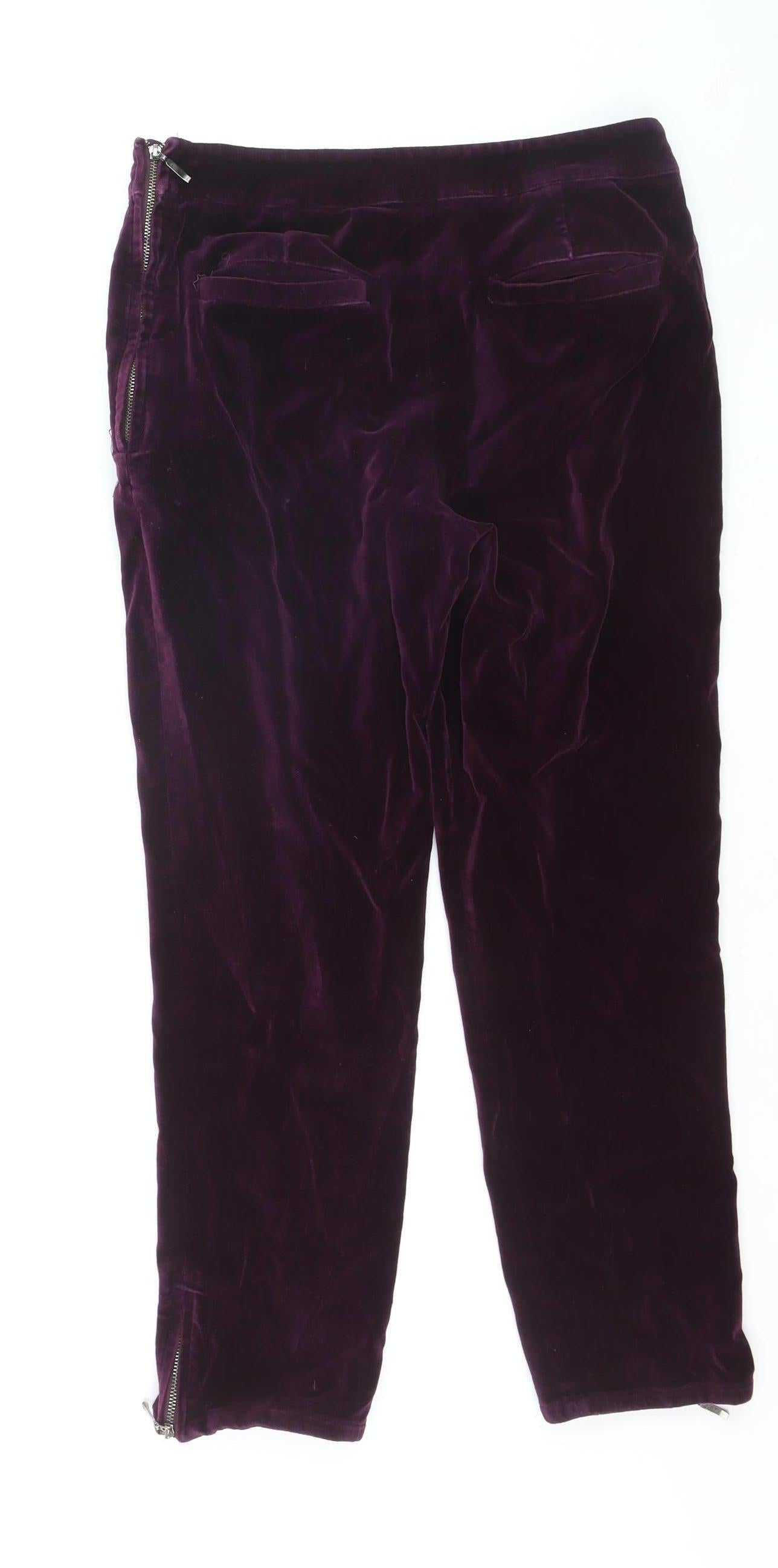 Fat Face Women's Purple Velvet Ankle Zip Trousers UK 8 Regular