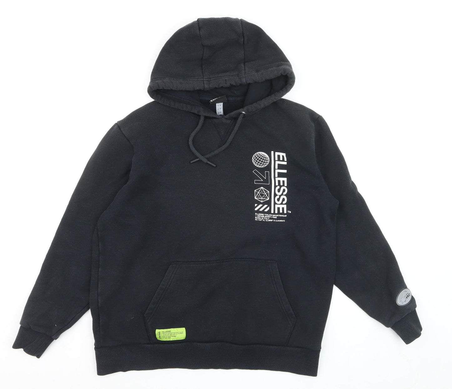 Ellesse Men's Black Pullover Hoodie M Regular Fit Graphic Logo