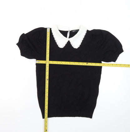 Nobody's Child Women's Black Collared Short Sleeve Knit Blouse Size 10