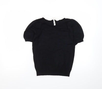 Nobody's Child Women's Black Collared Short Sleeve Knit Blouse Size 10