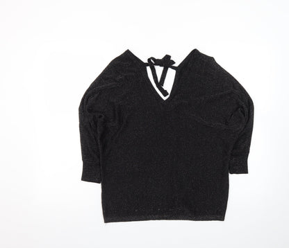 Next Women’s Black Glitter V-Neck Cropped Knit Blouse Size 12