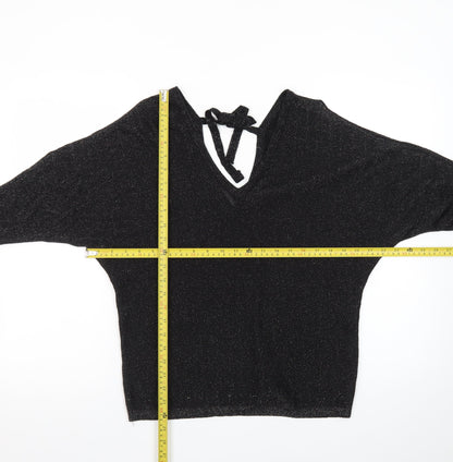 Next Women’s Black Glitter V-Neck Cropped Knit Blouse Size 12