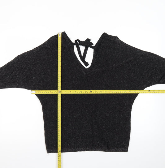 Next Women’s Black Glitter V-Neck Cropped Knit Blouse Size 12