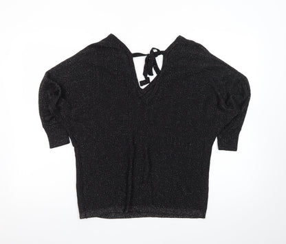 Next Women’s Black Glitter V-Neck Cropped Knit Blouse Size 12
