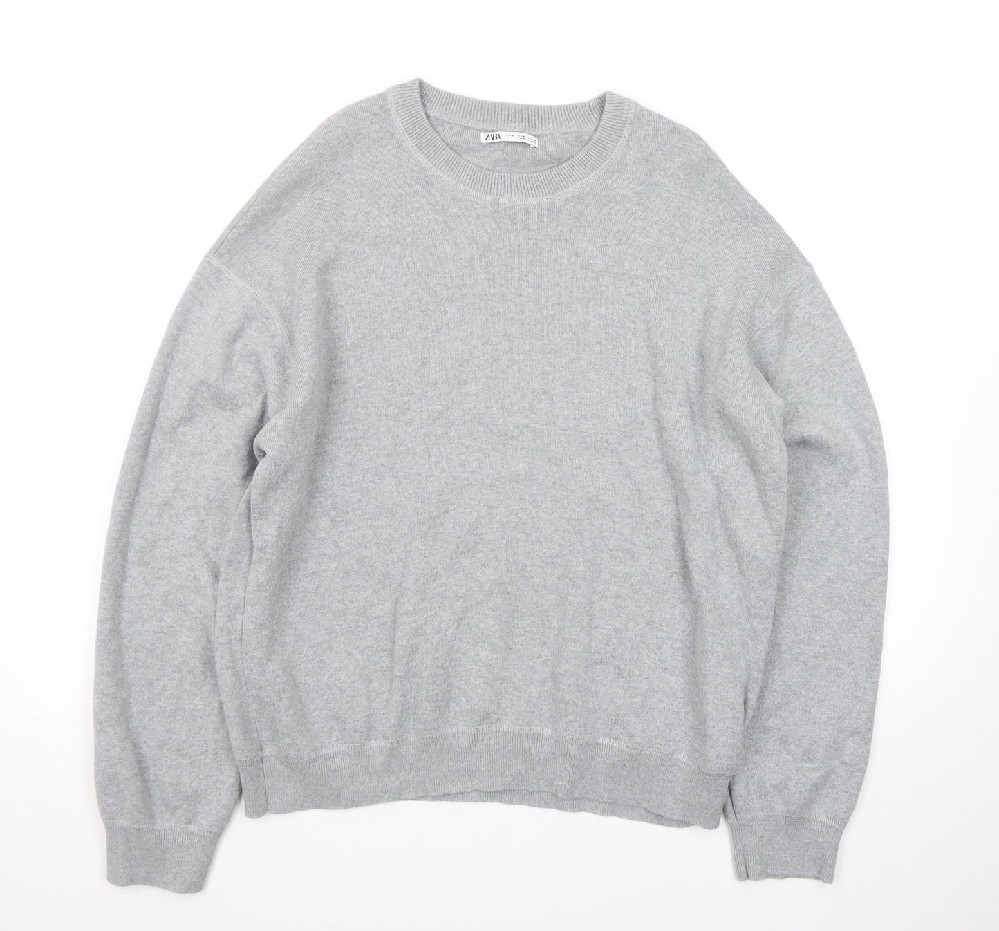 Zara Men Grey Cotton Knit Crew Neck Pullover Jumper M