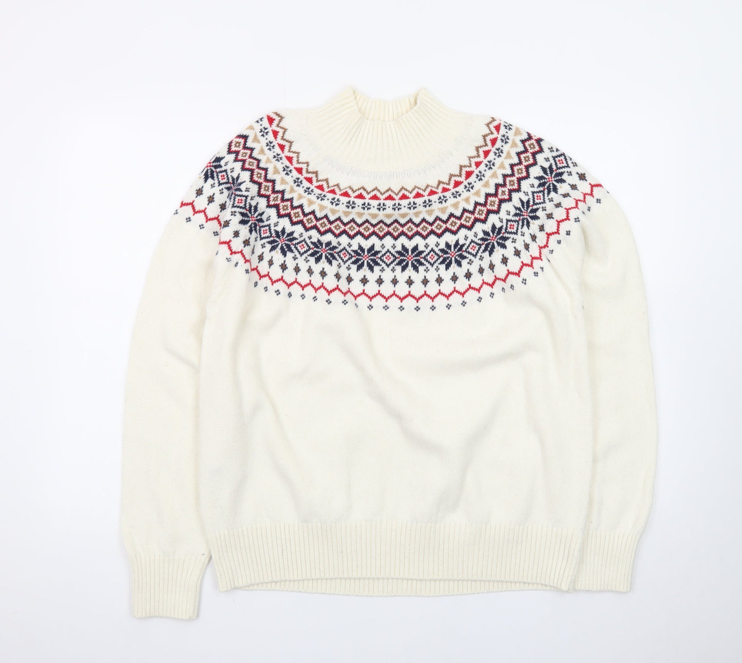 Joules Women Ivory Fair Isle High Neck Cotton Jumper L