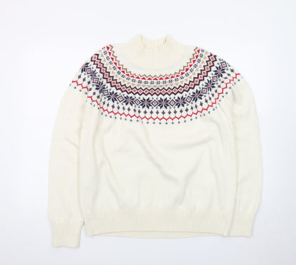 Joules Women Ivory Fair Isle High Neck Cotton Jumper L