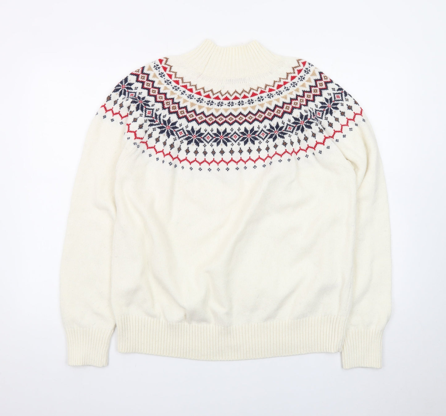 Joules Women Ivory Fair Isle High Neck Cotton Jumper L