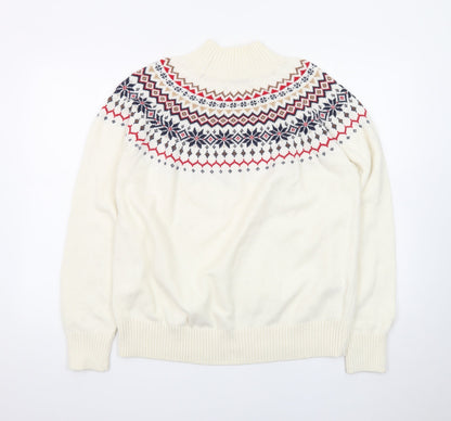 Joules Women Ivory Fair Isle High Neck Cotton Jumper L