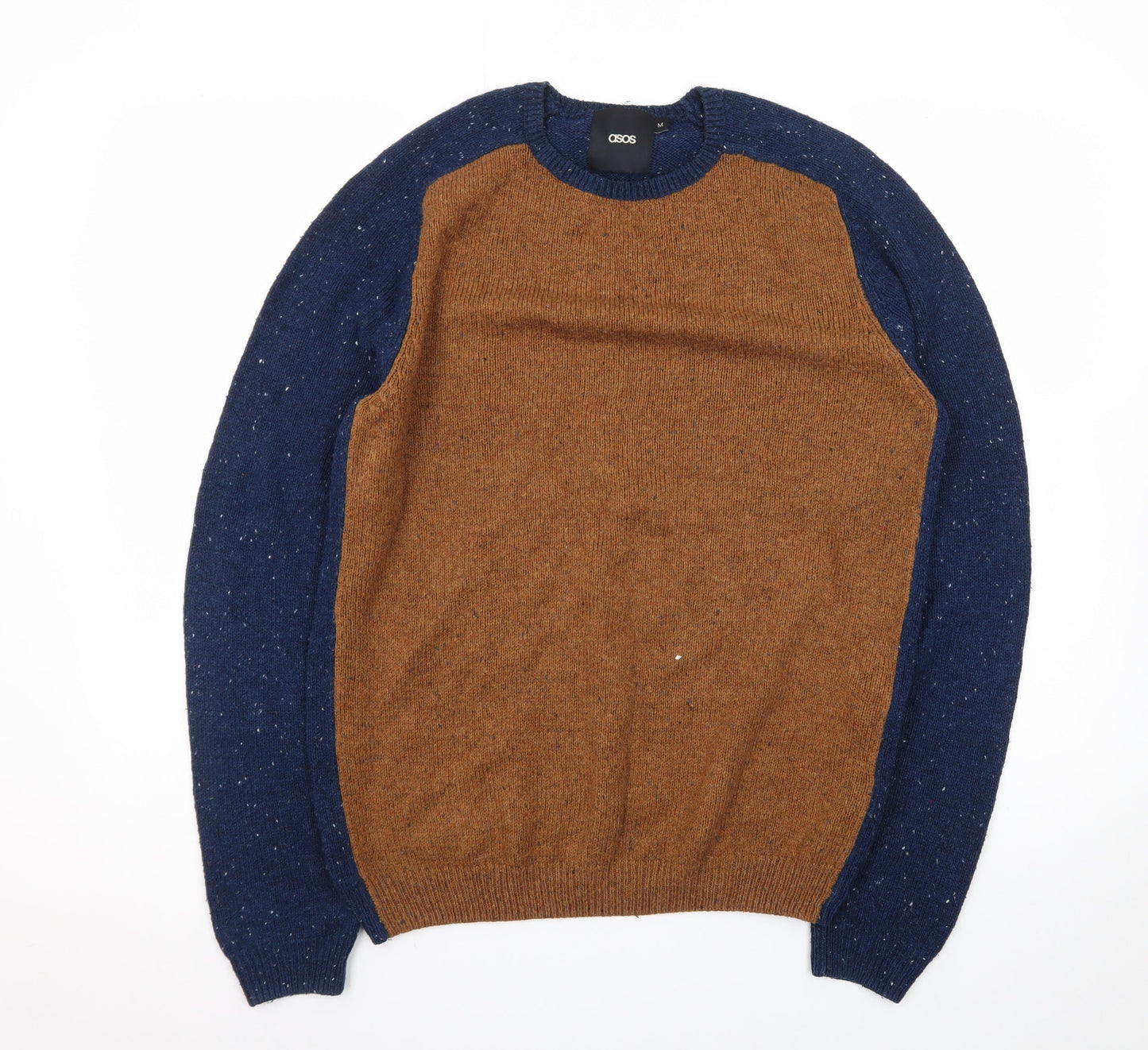 ASOS Men’s Brown and Blue Crew Neck Acrylic Knit Jumper M