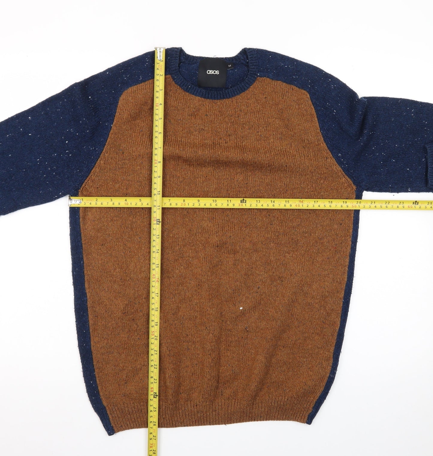 ASOS Men’s Brown and Blue Crew Neck Acrylic Knit Jumper M