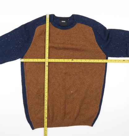 ASOS Men’s Brown and Blue Crew Neck Acrylic Knit Jumper M