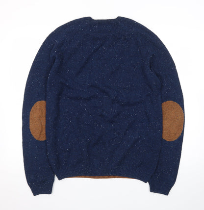 ASOS Men’s Brown and Blue Crew Neck Acrylic Knit Jumper M