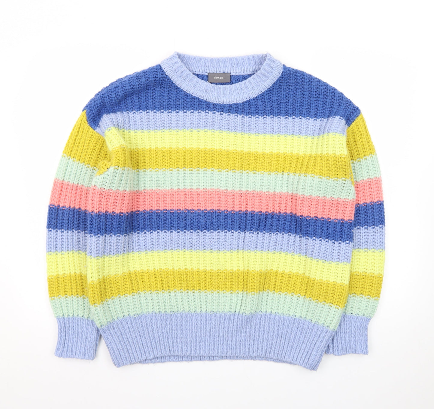 Yessica Women’s Multicoloured Striped Chunky Knit Pullover Jumper M