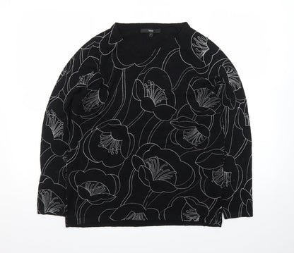 Next Women's Black Floral Knit Jumper Size 14 Viscose Blend