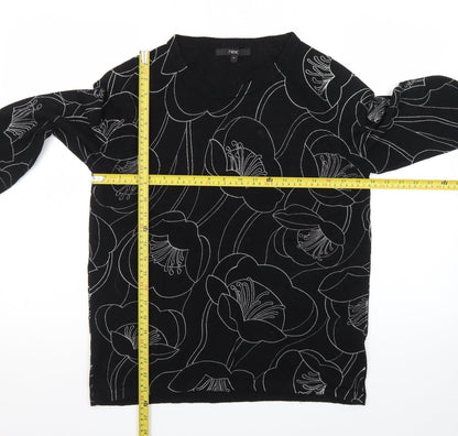 Next Women's Black Floral Knit Jumper Size 14 Viscose Blend