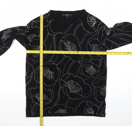 Next Women's Black Floral Knit Jumper Size 14 Viscose Blend