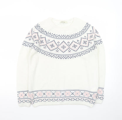 LCW Casual Women White Fair Isle Knit Jumper L Winter Pullover