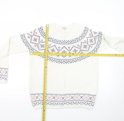 LCW Casual Women White Fair Isle Knit Jumper L Winter Pullover