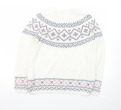 LCW Casual Women White Fair Isle Knit Jumper L Winter Pullover