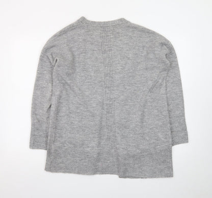 Cortefiel Women Grey Wool Blend Embroidered Cardigan Size 10