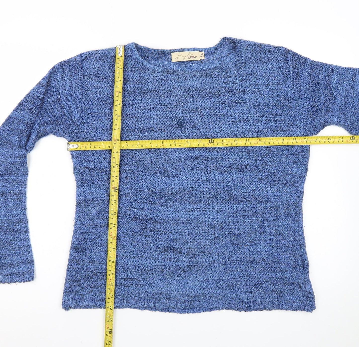 Style by EWM Women's Blue Knit Pullover Jumper Size M 14-16