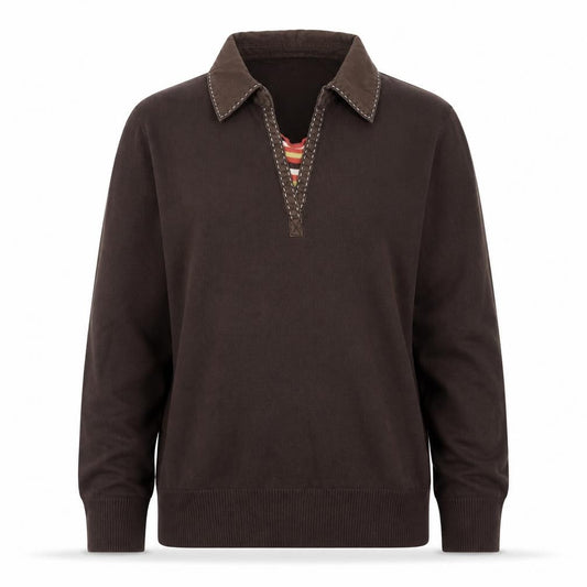 Maine New England Women’s Brown Collared Henley Jumper Size 14
